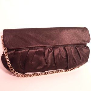 Ann Taylor Loft Black Satin Clutch Purse Handbag Clean Chain Handle Prom READY!